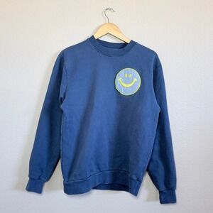 Politics Smiley Face Sweatshirt Blue Cotton Fleece Made in USA Small